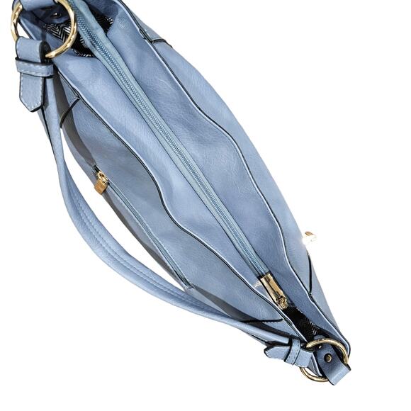 LeMiel Vegan Leather Blue 15" x 16" tote Shoulder Bag - Picture 9 of 12